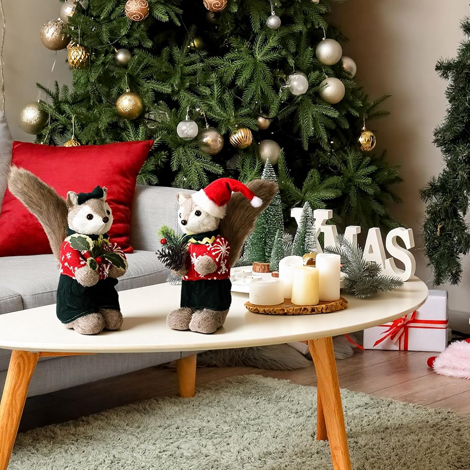 Chalyna 9.5 Inch Christmas Sisal Fox Tabletop Decorations, Fox Figurine for Home Decor Woodland Animals Rustic Xmas Ornament with Holiday Accents for Table Office Indoor Forest Mantle Decor Xmas Gifts